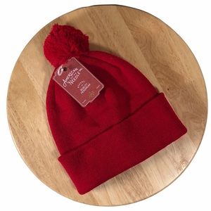 NWT American Needle Red Beanie Pom Pom Sweater Knit Hat Winter Cap Classic New